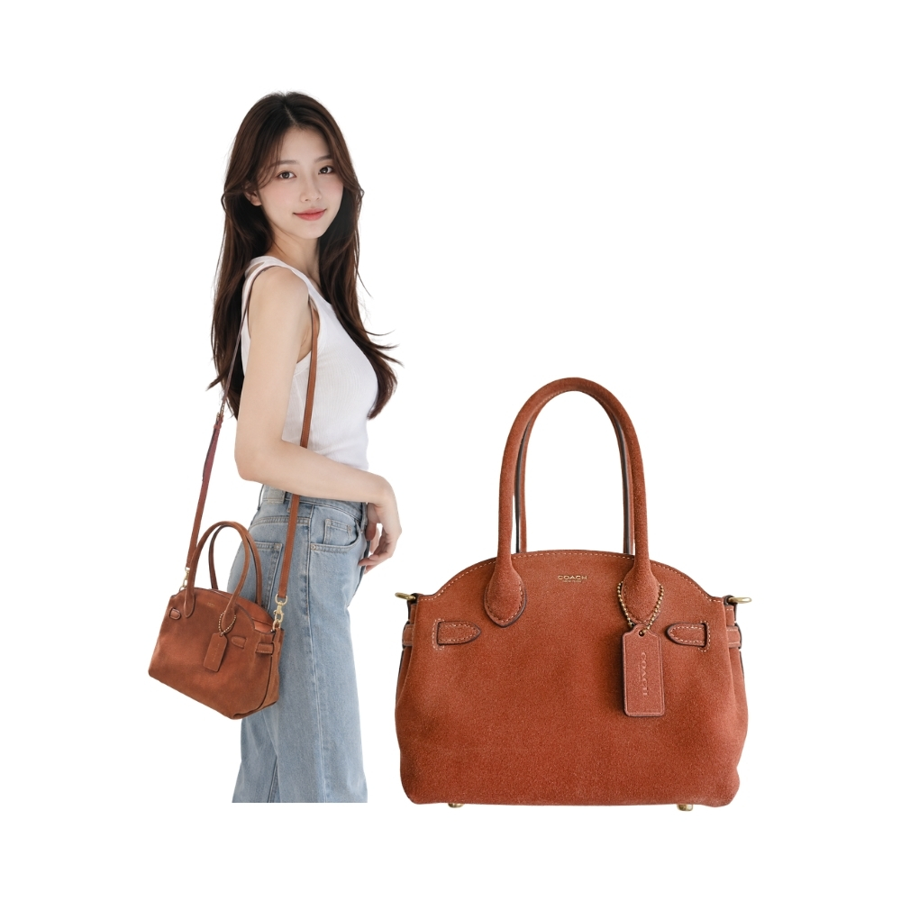 COACH 蔻馳 Soft Empire Carryall Bag 21陶土色麂皮手提/斜背包