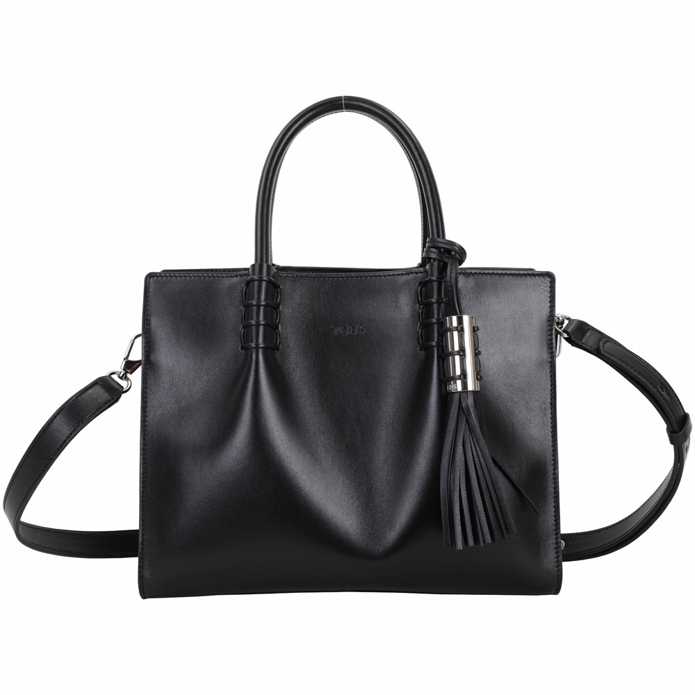 TOD'S LDM Satchel 牛皮流蘇手提/肩背包(黑色)