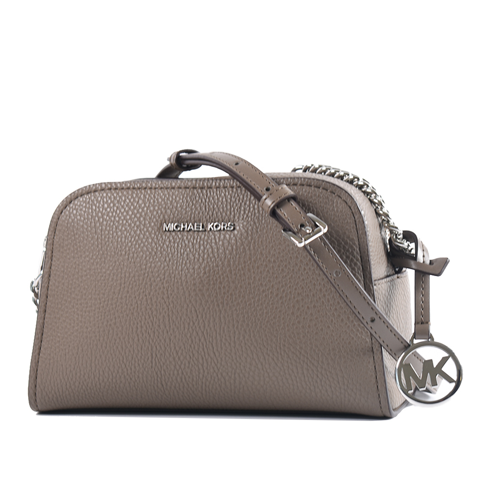 Michael Kors Ashton 荔枝紋拉鍊斜背相機包-大象灰