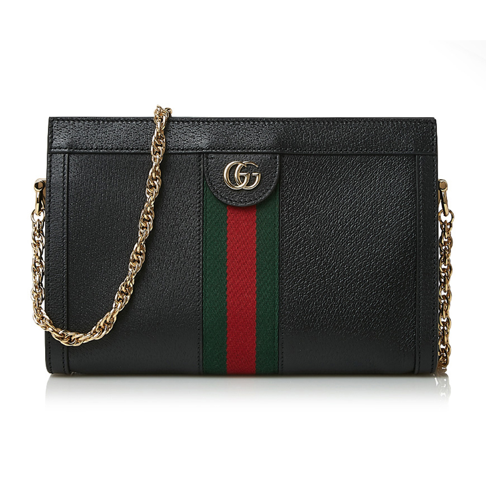GUCCI 古馳 503877/719883 經典Ophidia系列GG LOGO織帶皮革磁釦手拿/斜背包(黑色)