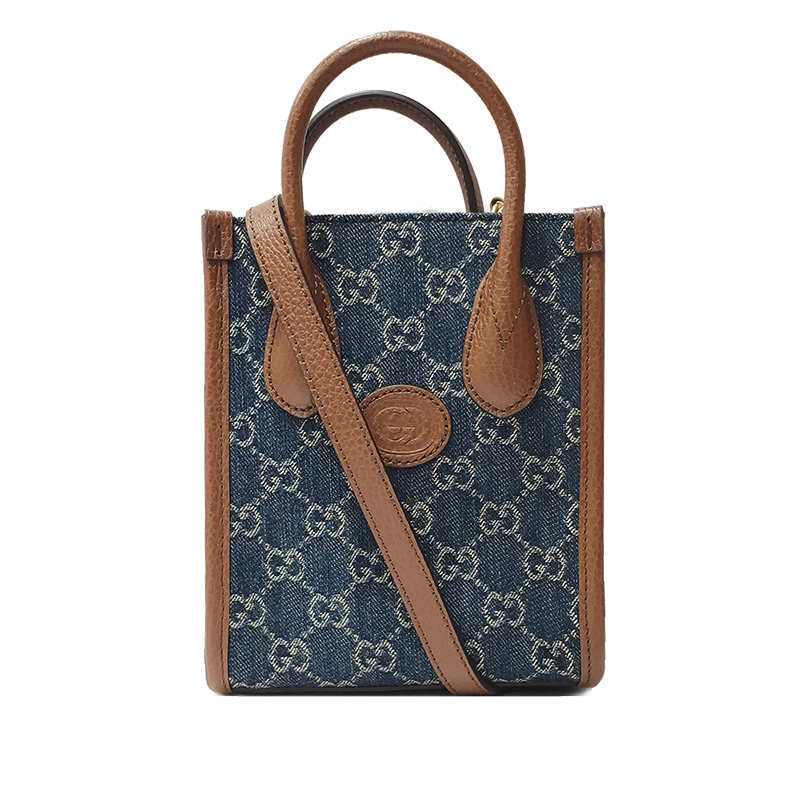 GUCCI 古馳 671623 新款Interlocking G系列迷你中性款手提/單肩/斜背手機兩用包(丹寧)