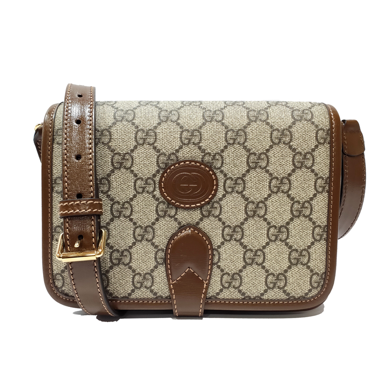 GUCCI 古馳 671620 新款Retro系列GG Supreme帆布復古馬鞍型肩背/斜背包(棕色)