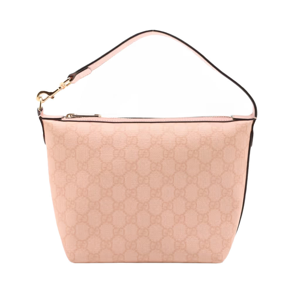 GUCCI 古馳 795170經典GG緹花LOGO帆布/塗層帆布手提側肩彎月包(粉色)