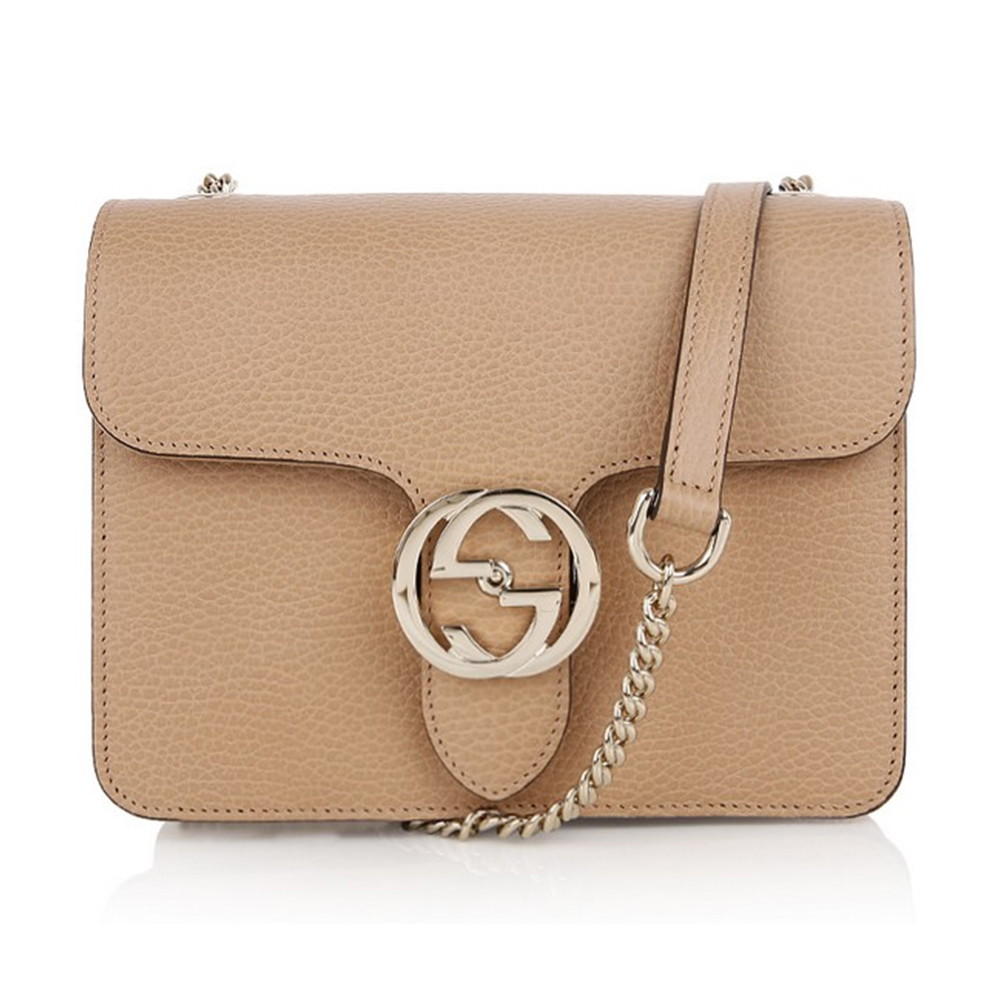 GUCCI 古馳 510304 經典Interlocking系列雙G LOGO全皮革單鍊側肩包/斜背包(膚色)