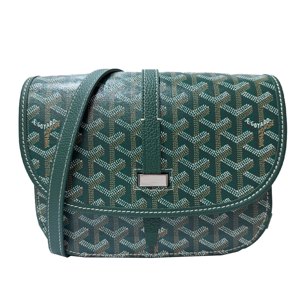 GOYARD 高雅德 BELVE3PMLTY09CG09P-BELVEDERE系列 PM 經典LOGO圖紋翻蓋馬鞍/斜背包(綠色)