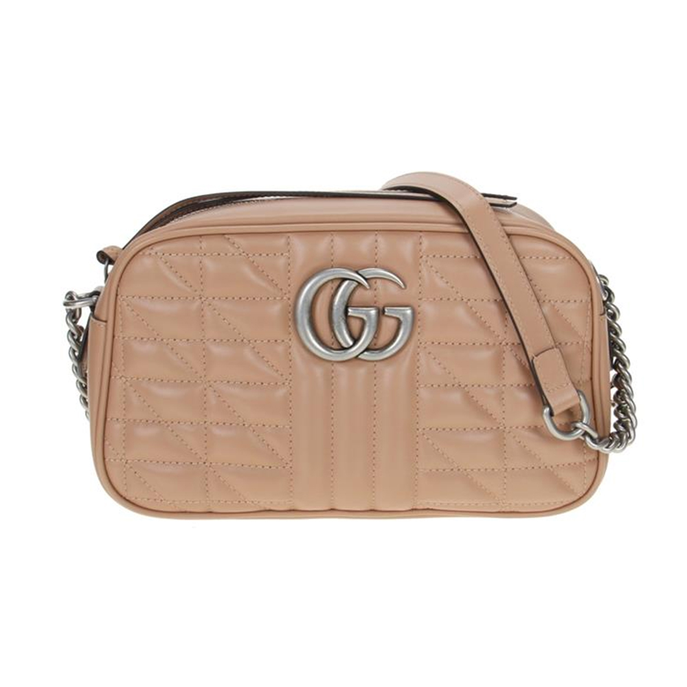 GUCCI 古馳 447632 新款GG Marmont絎縫系列復古銀釦拉鍊肩背/斜背包(膚色)