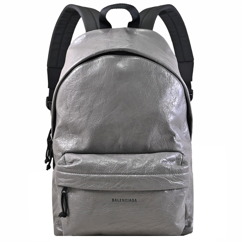 BALENCIAGA 巴黎世家 烙印LOGO小羊皮大後背包.深灰