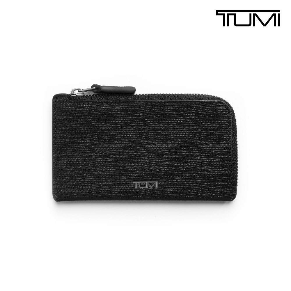TUMI Nassau L 型皮革拉鍊卡片夾 - 黑色壓印紋
