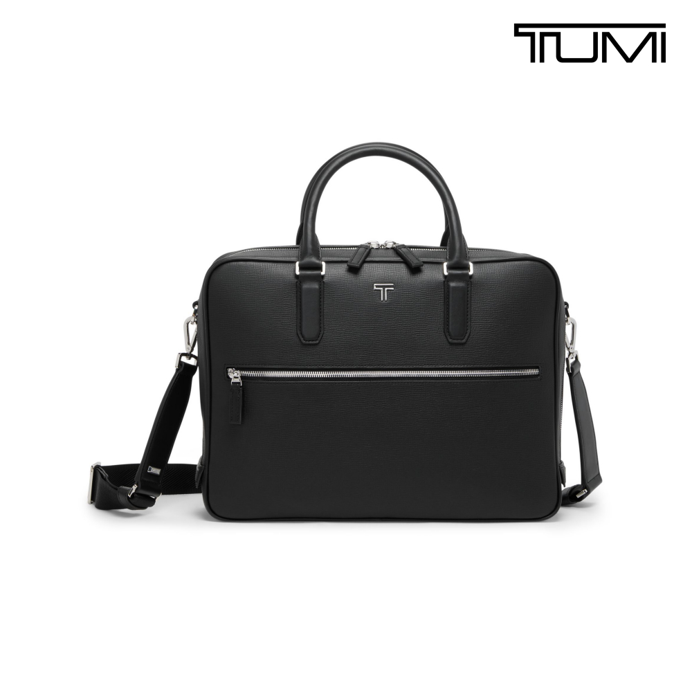 TUMI Turin Leonzo 中型商務皮革公事包 - 黑