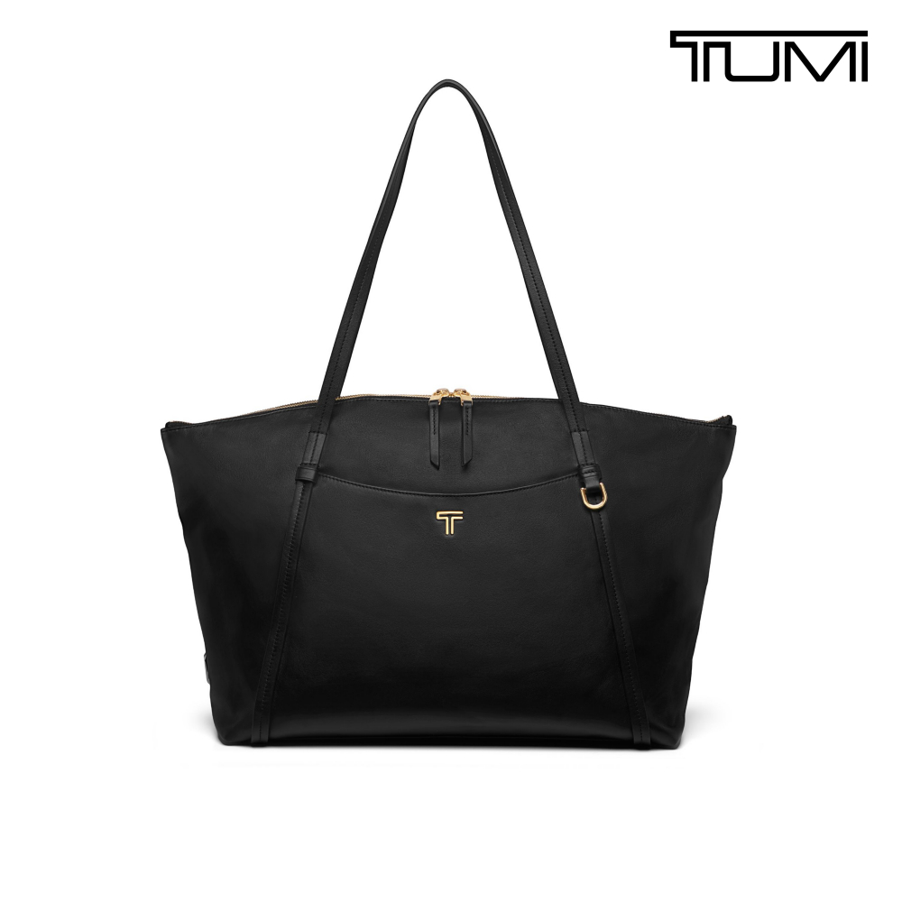 TUMI Voyageur Q Tote 都會時尚皮革托特包 - 黑/淡金