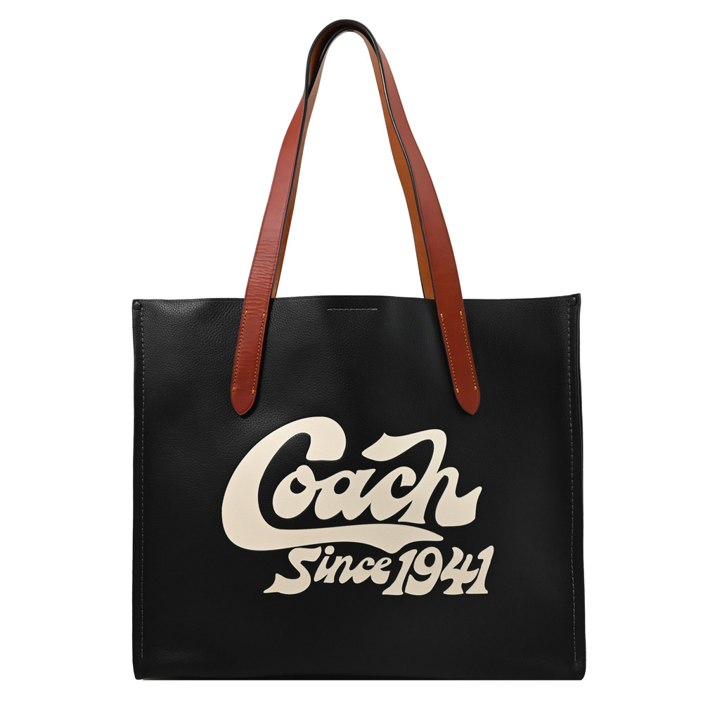 COACH 蔻馳 RELAY 品牌LOGO荔枝皮革肩背托特包.黑