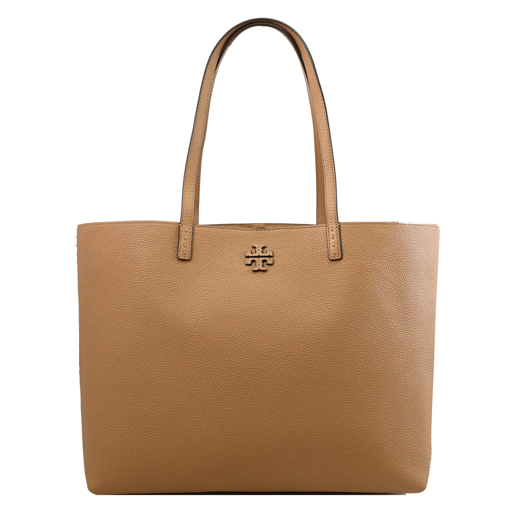 TORY BURCH Mcgraw 荔枝皮革肩背大托特包.淺咖
