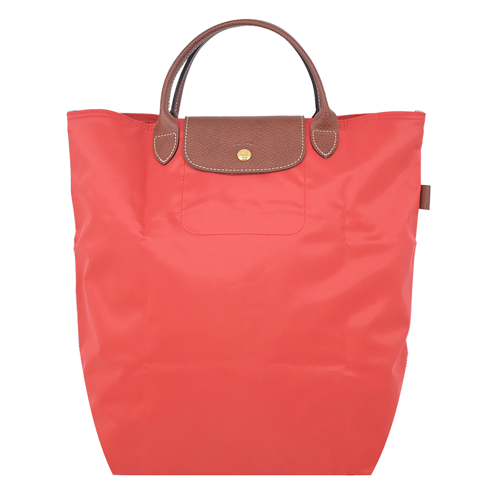 Longchamp LE PLIAGE系列短把再生尼龍手提包(中/番茄紅)