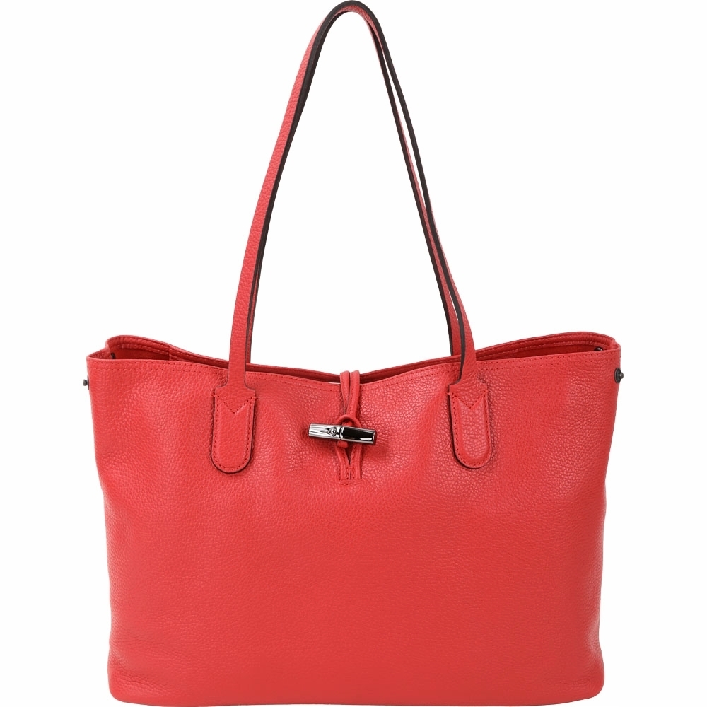 Longchamp LONGCHAMP Roseau系列 大款 竹節鎖扣荔紋牛皮托特包(紅色)