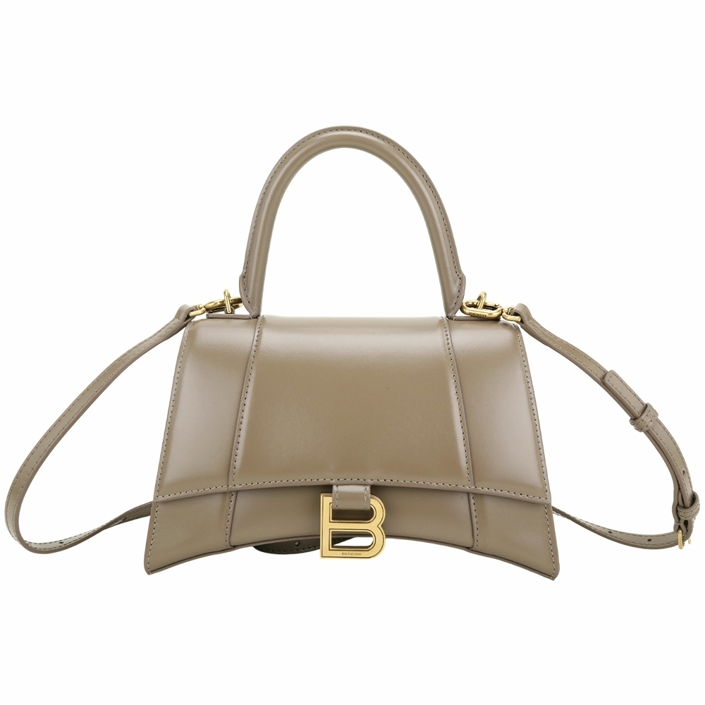 BALENCIAGA 巴黎世家 展示品 Hourglass 可可色牛皮小型斜背沙漏包(內蓋兩角破皮.左下壓痕)