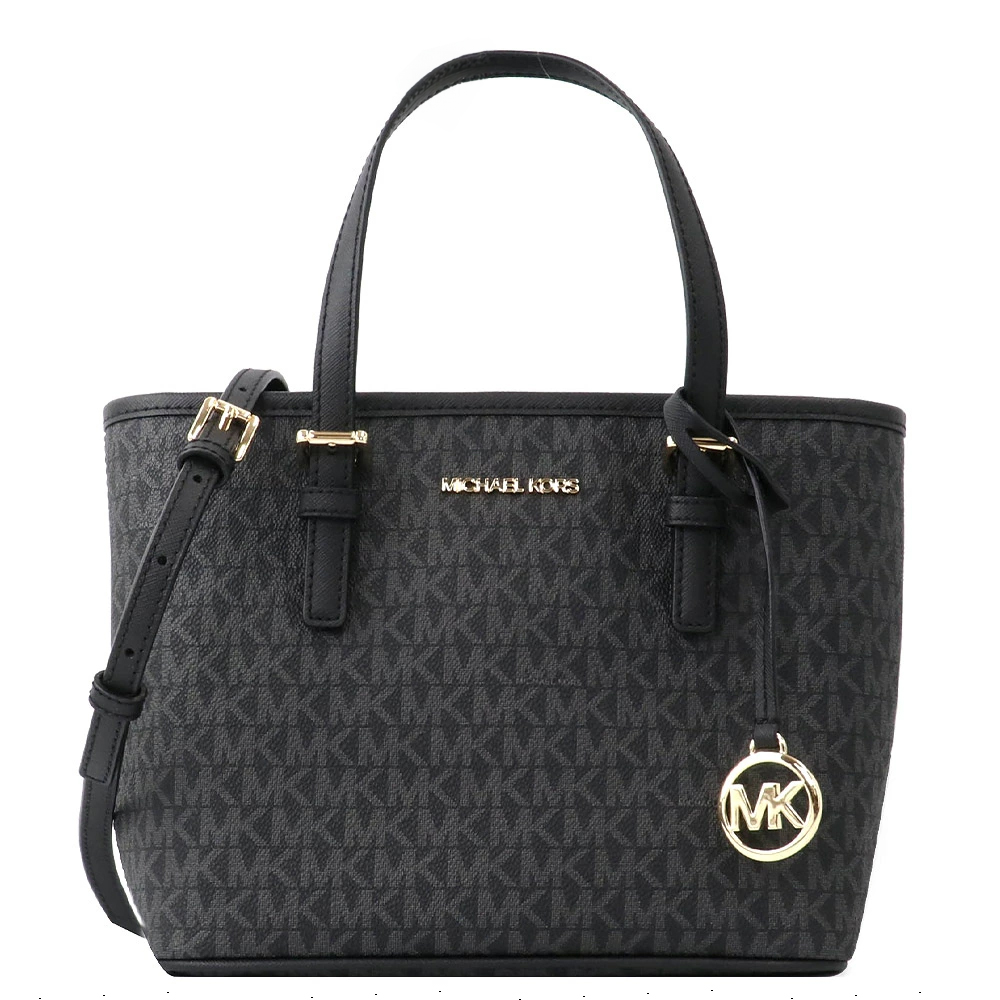 Michael Kors 滿版PVC 托特斜背手提兩用包-黑灰