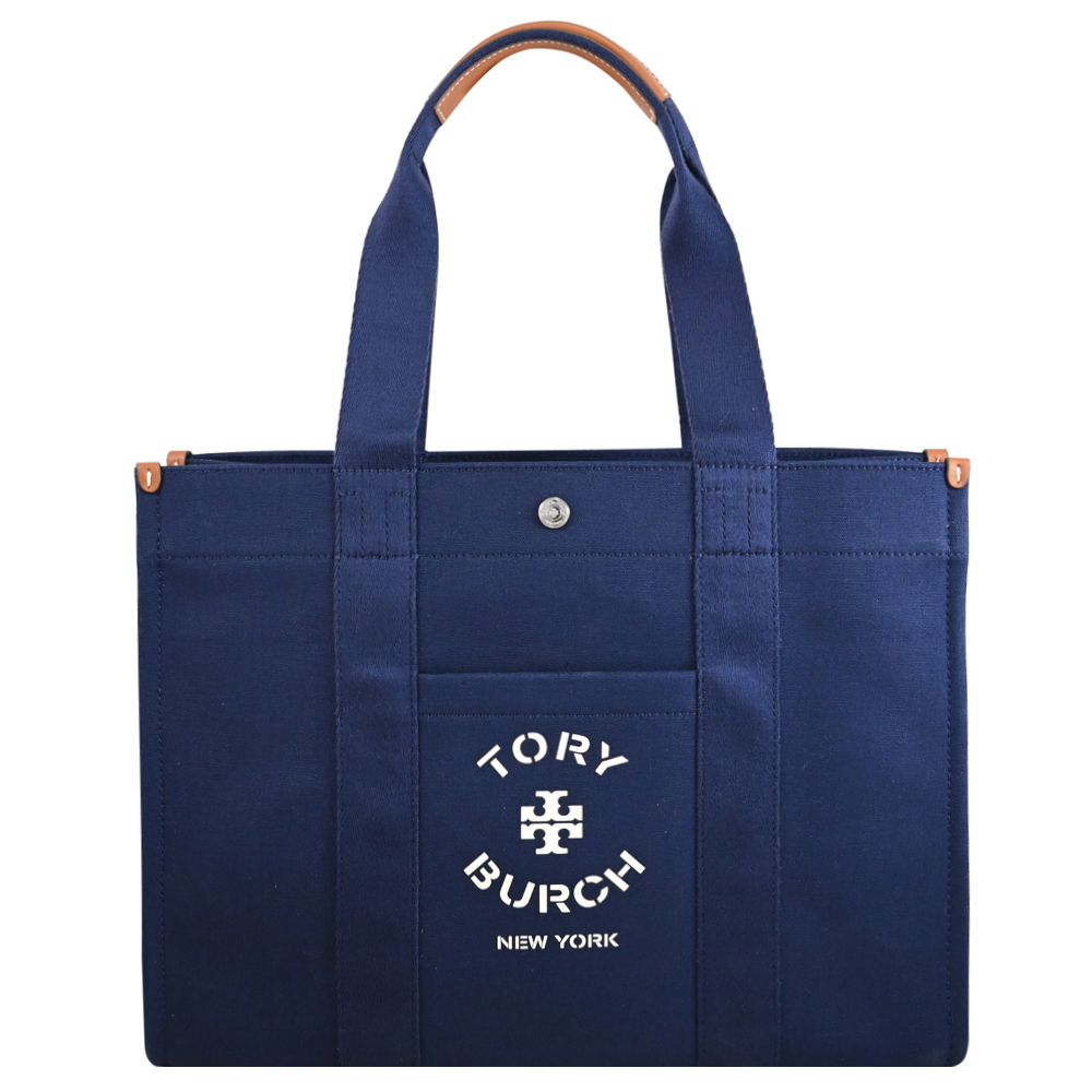 TORY BURCH 經典燙印LOGO肩背大托特包.海軍藍