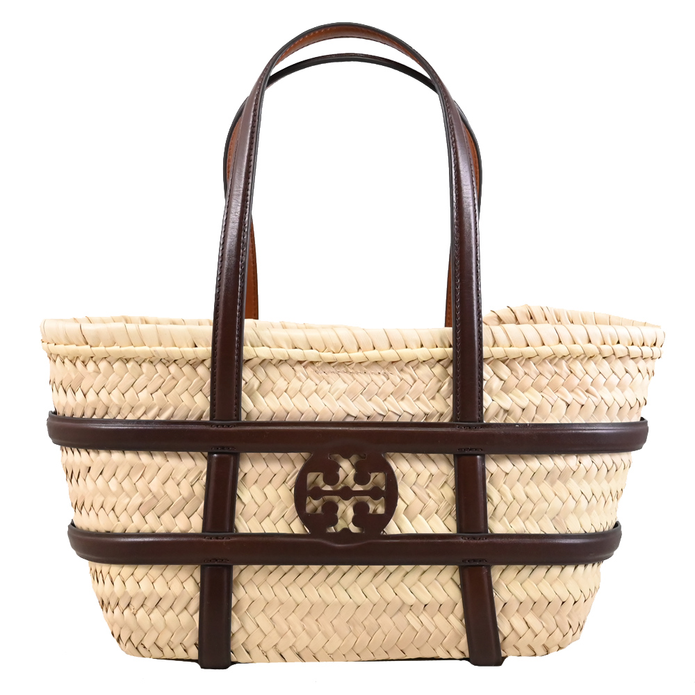 TORY BURCH Ella 經典LOGO小號肩背草編包.深咖邊