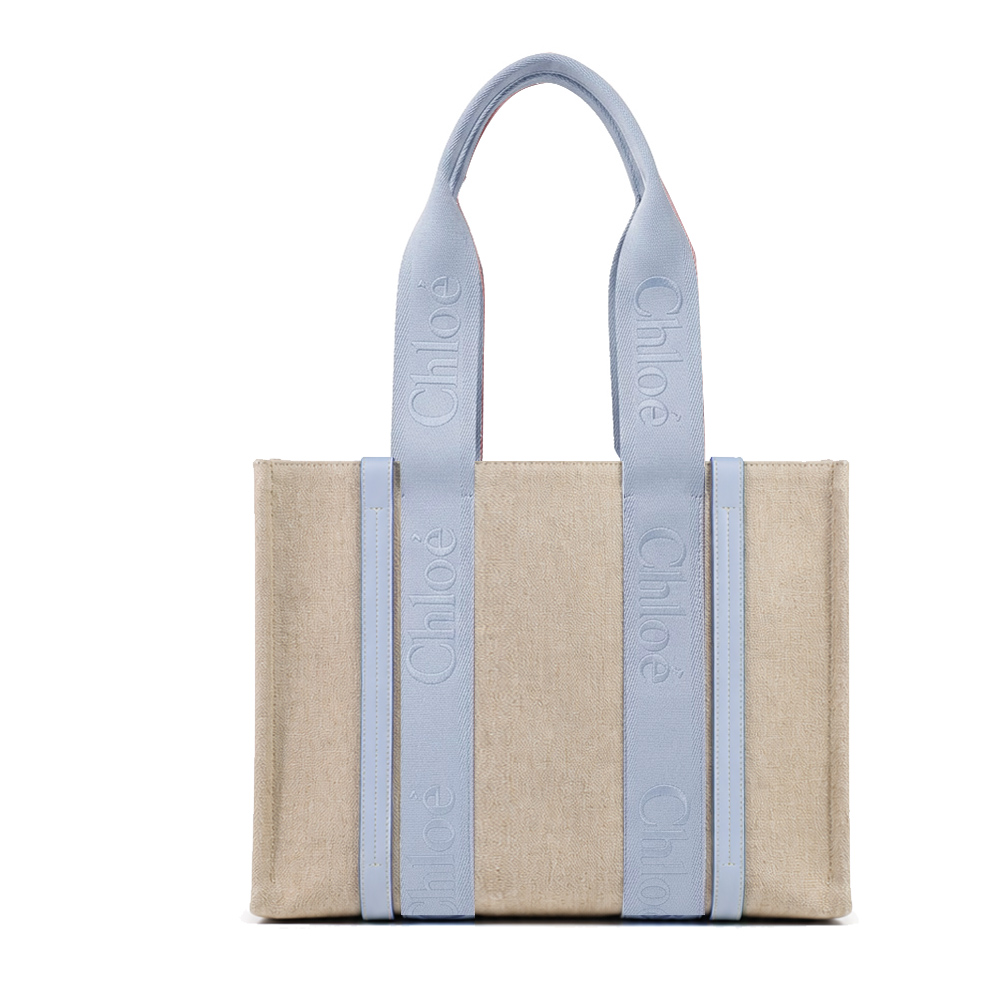 CHLOE 蔻依 Woody tote bag帆布托特包(中號/灰藍)