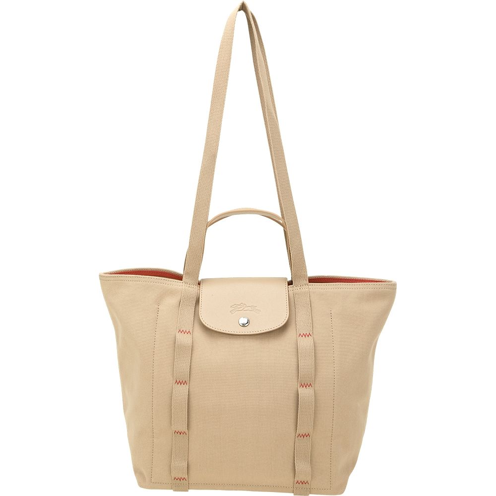 Longchamp Le Pliage Collection 縫線織帶 帆布手提 肩背托特包(米色)