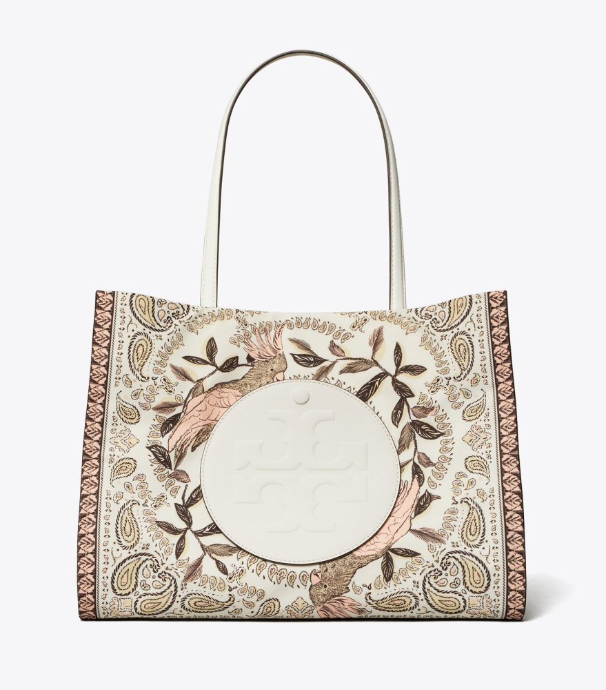 TORY BURCH 專櫃經典款 Ella 小款復古花卉圖騰帆布手提包/托特包