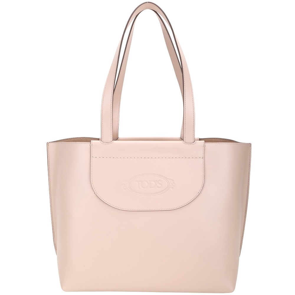 TOD'S AOL 徽標小牛皮肩背托特包(粉裸色)