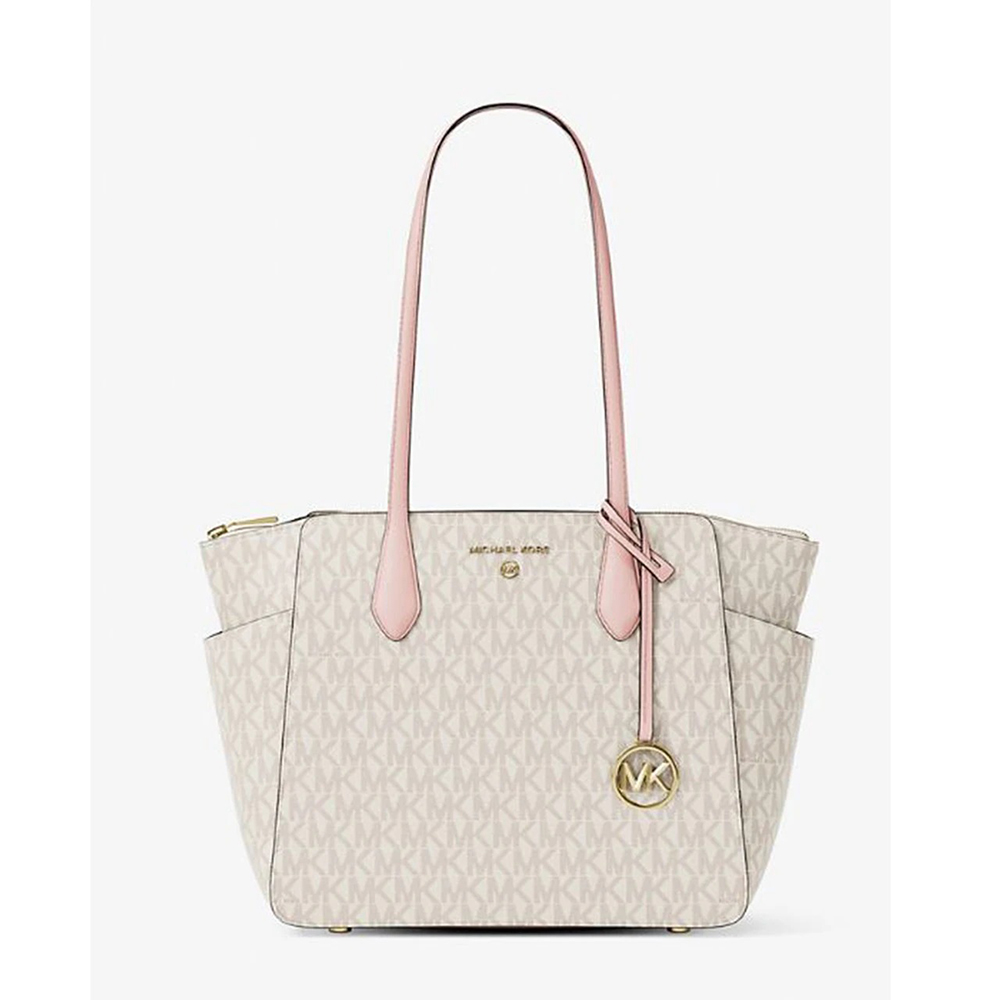 Michael Kors 防刮皮革肩背托特包-香草白/粉