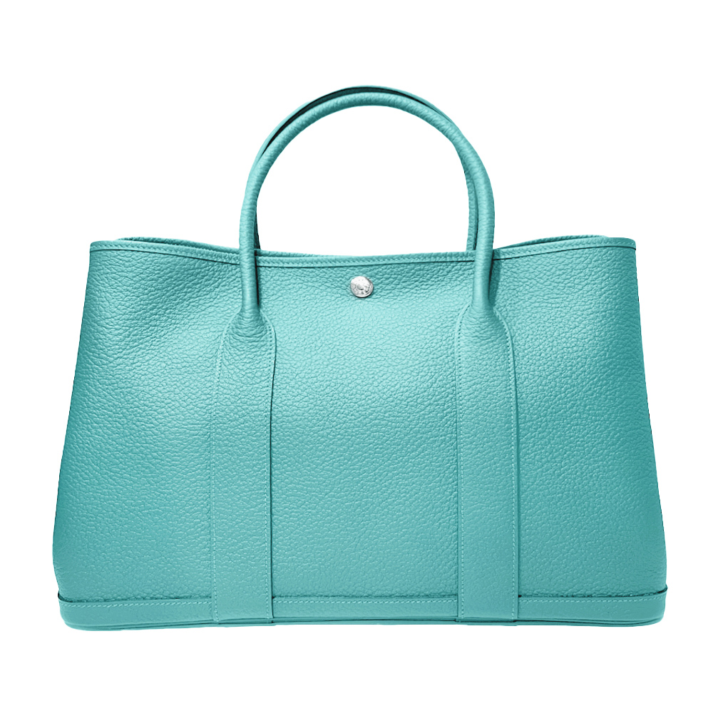 HERMES 愛馬仕 經典Garden Party 36 皮革暗釦手提包(天青藍)