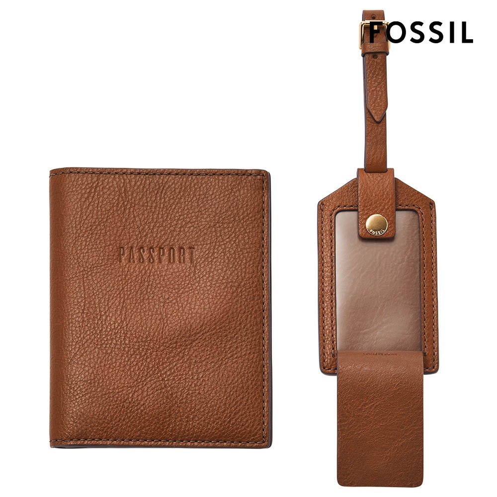 FOSSIL FOSSIL Gift Set 護照套行李牌禮物組-咖啡色 SLG1597200