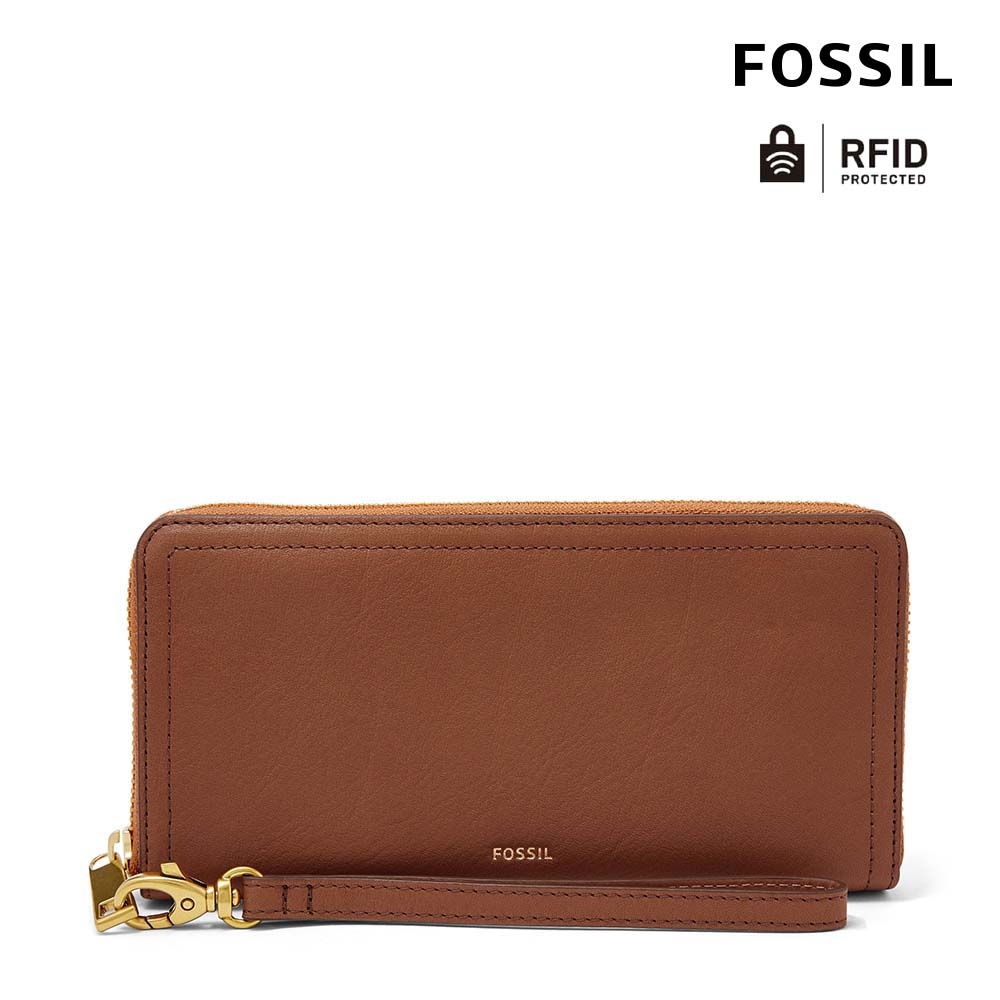 FOSSIL Logan 多層真皮拉鍊RFID防盜長夾-咖啡色 SL7831200