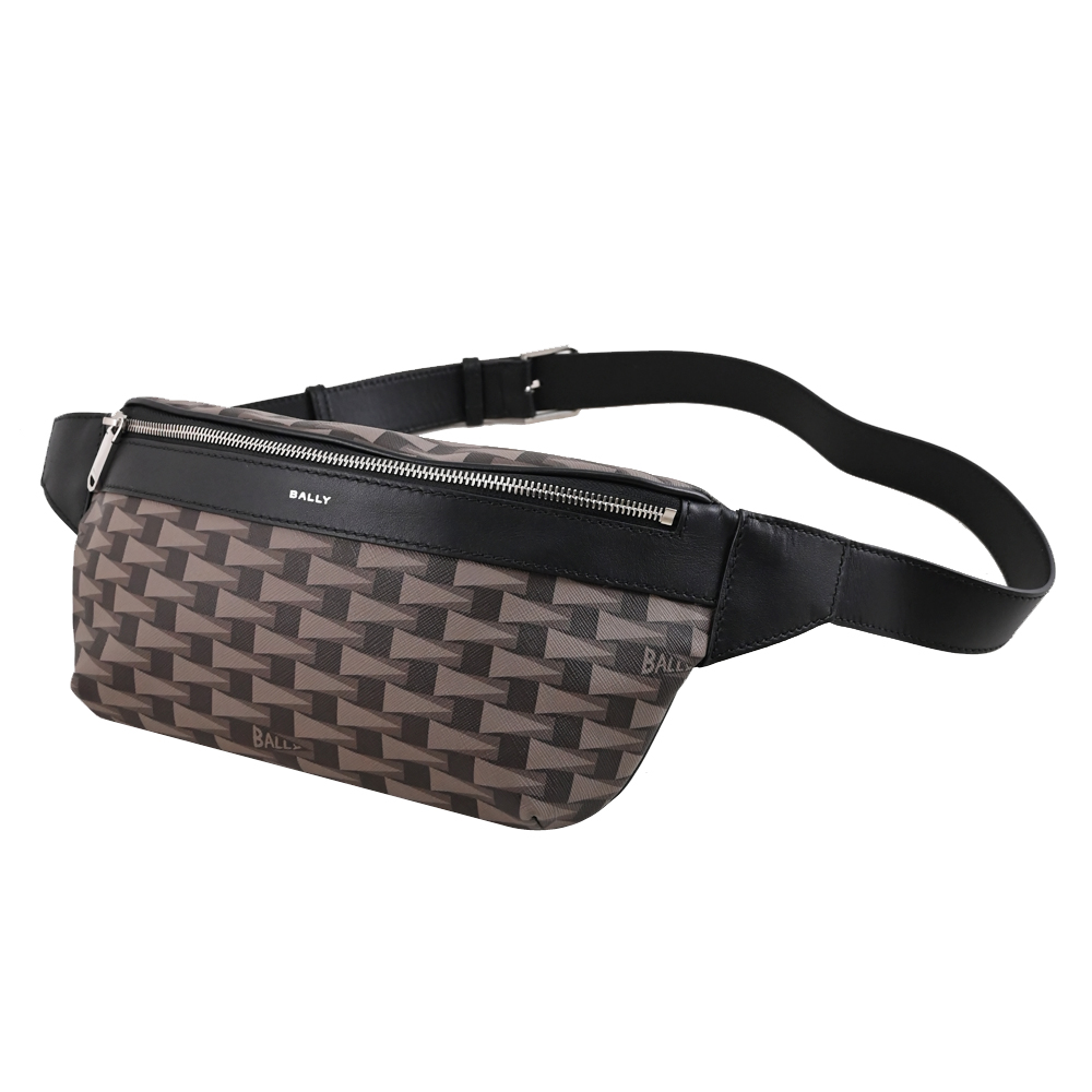 BALLY PENNANT 燙印LOGO幾何印花胸口包/腰包.深咖