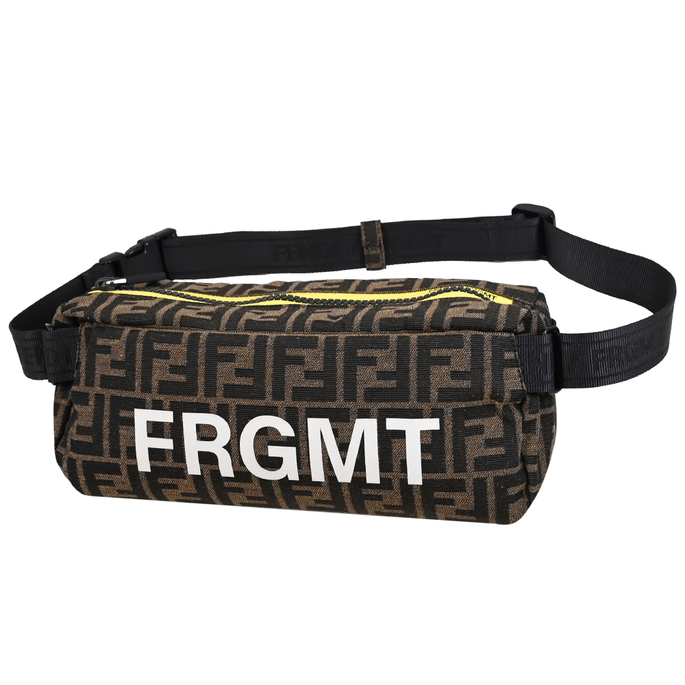 FENDI 芬迪 FRGMT 聯名系列織布胸口包/腰包.深咖/黃