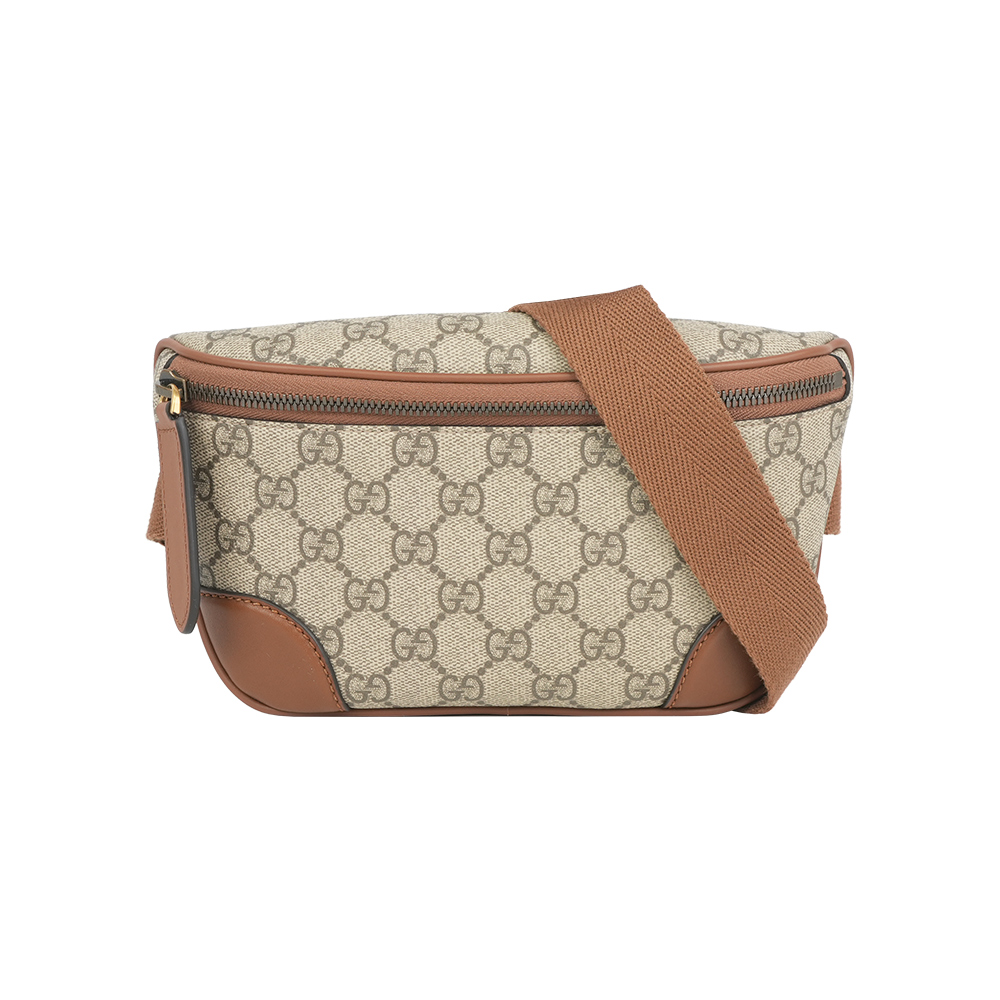 GUCCI 古馳 GG Emblem 塗層帆布及皮革腰包/胸口包(烏木/深棕色)