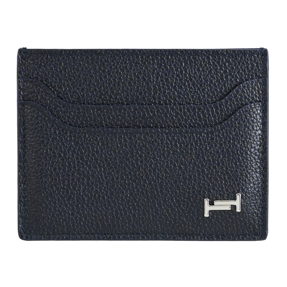 TOD'S DOUBLE T 金屬LOGO牛皮5卡隨身卡夾/名片夾.深藍