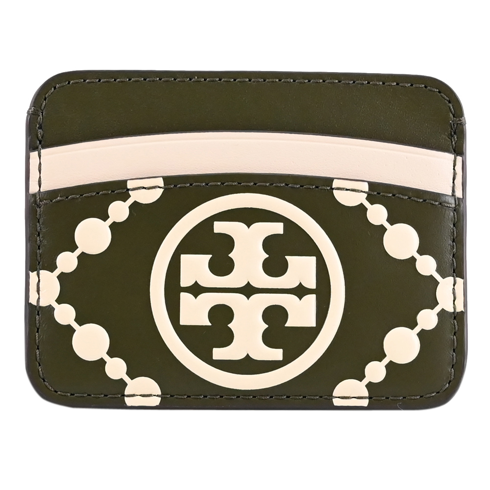 TORY BURCH 浮雕LOGO圖騰隨身卡片夾.深綠