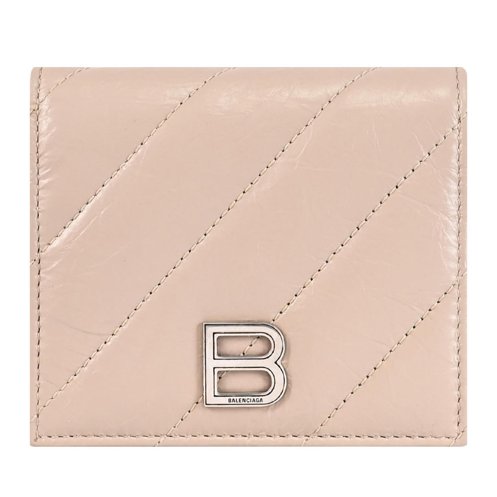 BALENCIAGA 巴黎世家 CRUSH 揉製牛皮扣式零錢短夾.褐色