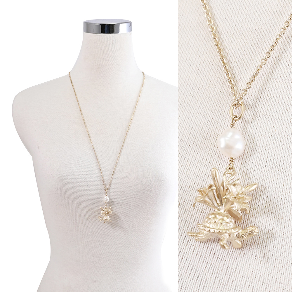 Dior 迪奧 Rêve dInfini 花朵烏龜造型墜飾長鍊.淡金