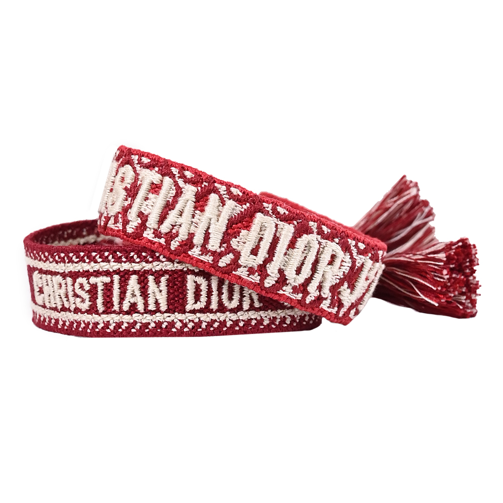 Dior 迪奧 JADIOR 兩件套緹花寬版編織手環.紅