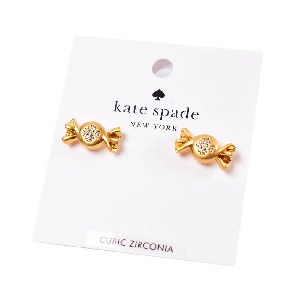 Kate Spade Treat Yourself 晶鑽糖果針式耳環-金色