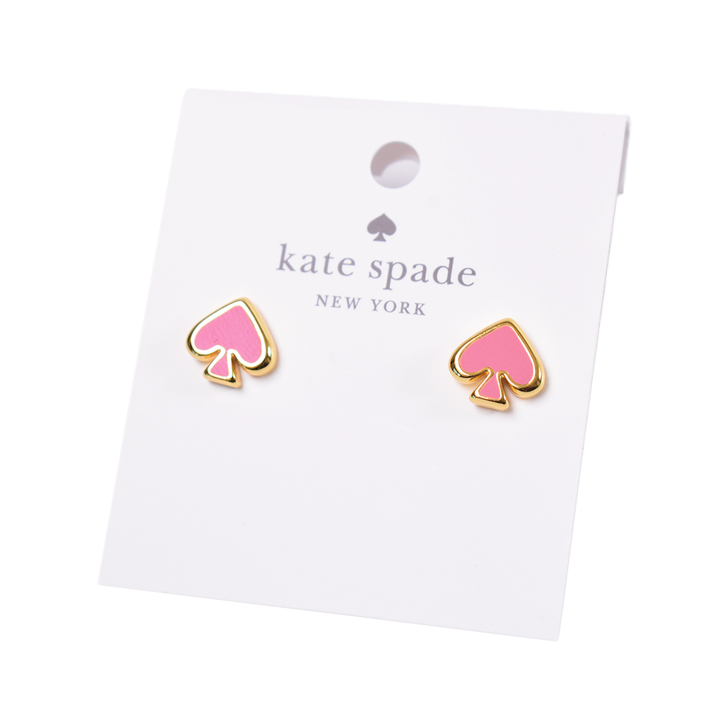Kate Spade 琺瑯桃心針式耳環-芭比粉