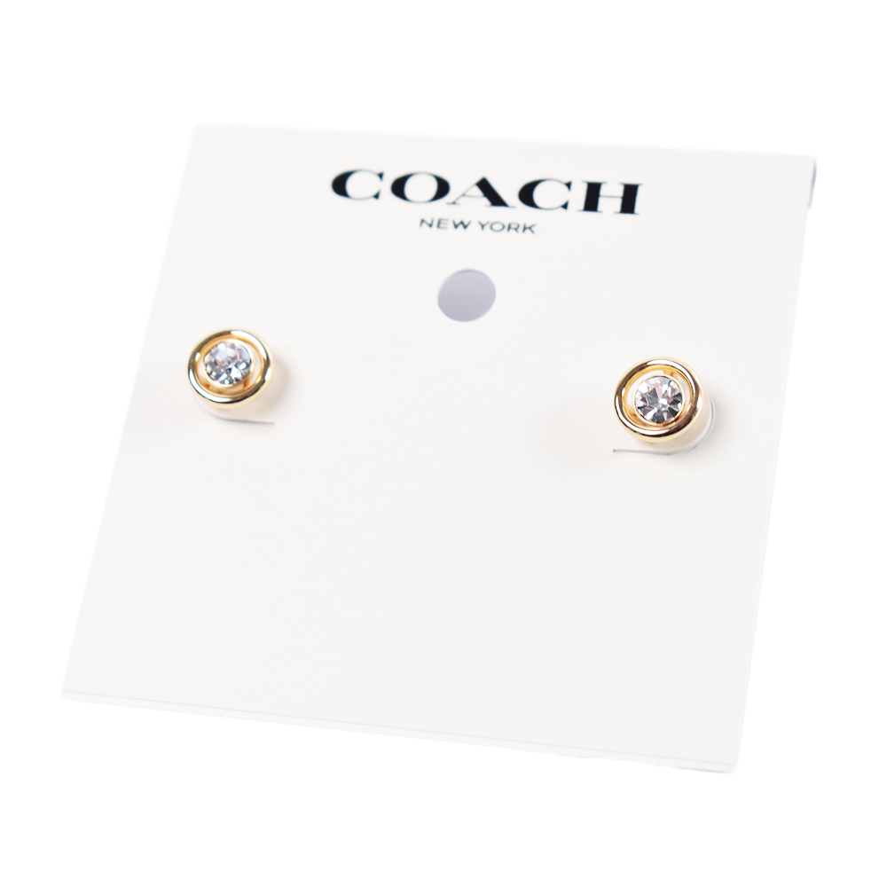 COACH 蔻馳 專櫃款 Halo Tea 玫瑰晶鑽針式耳環-金色