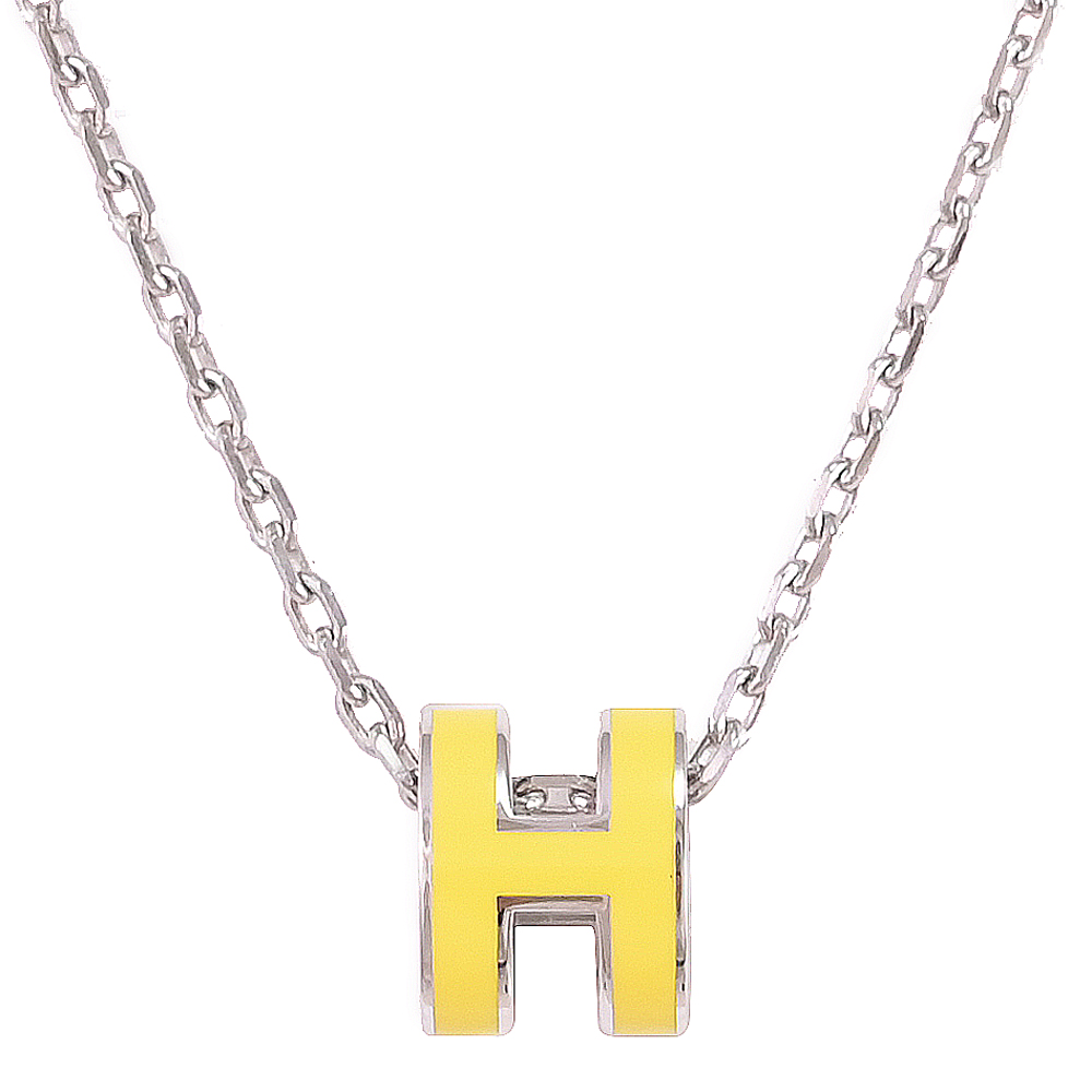 HERMES 愛馬仕 MINI POPH 經典橢圓H造型項鍊.銀/萊姆黃