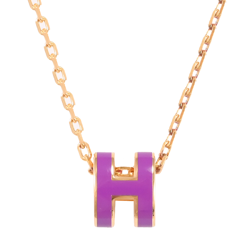 HERMES 愛馬仕 MINI POPH 經典橢圓H造型項鍊.金/紫