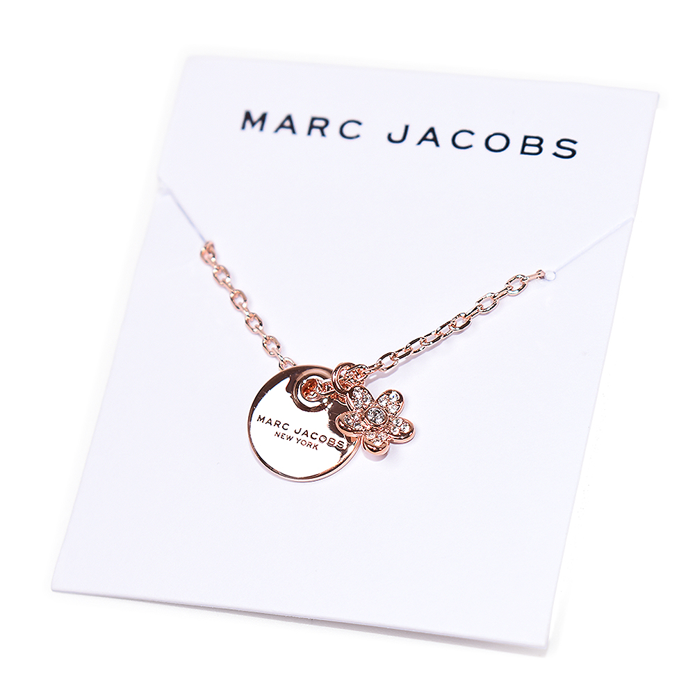 MARC JACOBS 圓牌LOGO晶鑽小雛菊鎖骨練-玫瑰金