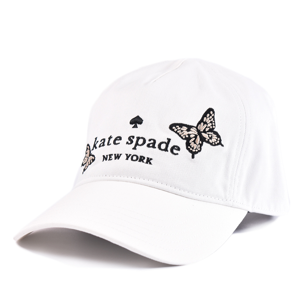 Kate Spade 經典桃心刺繡蝴蝶棒球帽-白色