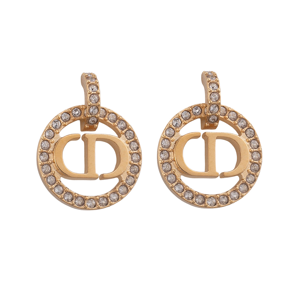 Dior 迪奧 Petit CD 標誌鑲嵌水鑽耳環(金色)