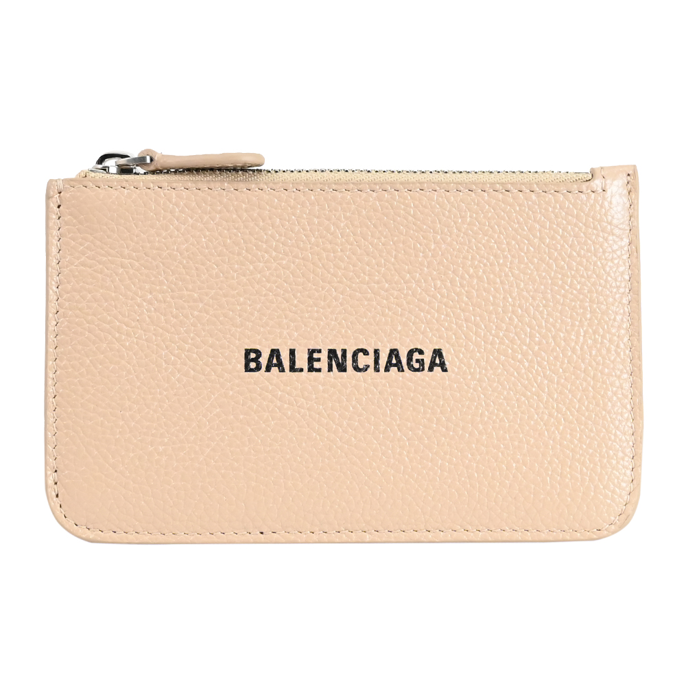 BALENCIAGA 巴黎世家 經典印字LOGO荔枝牛皮零錢卡包.裸膚色