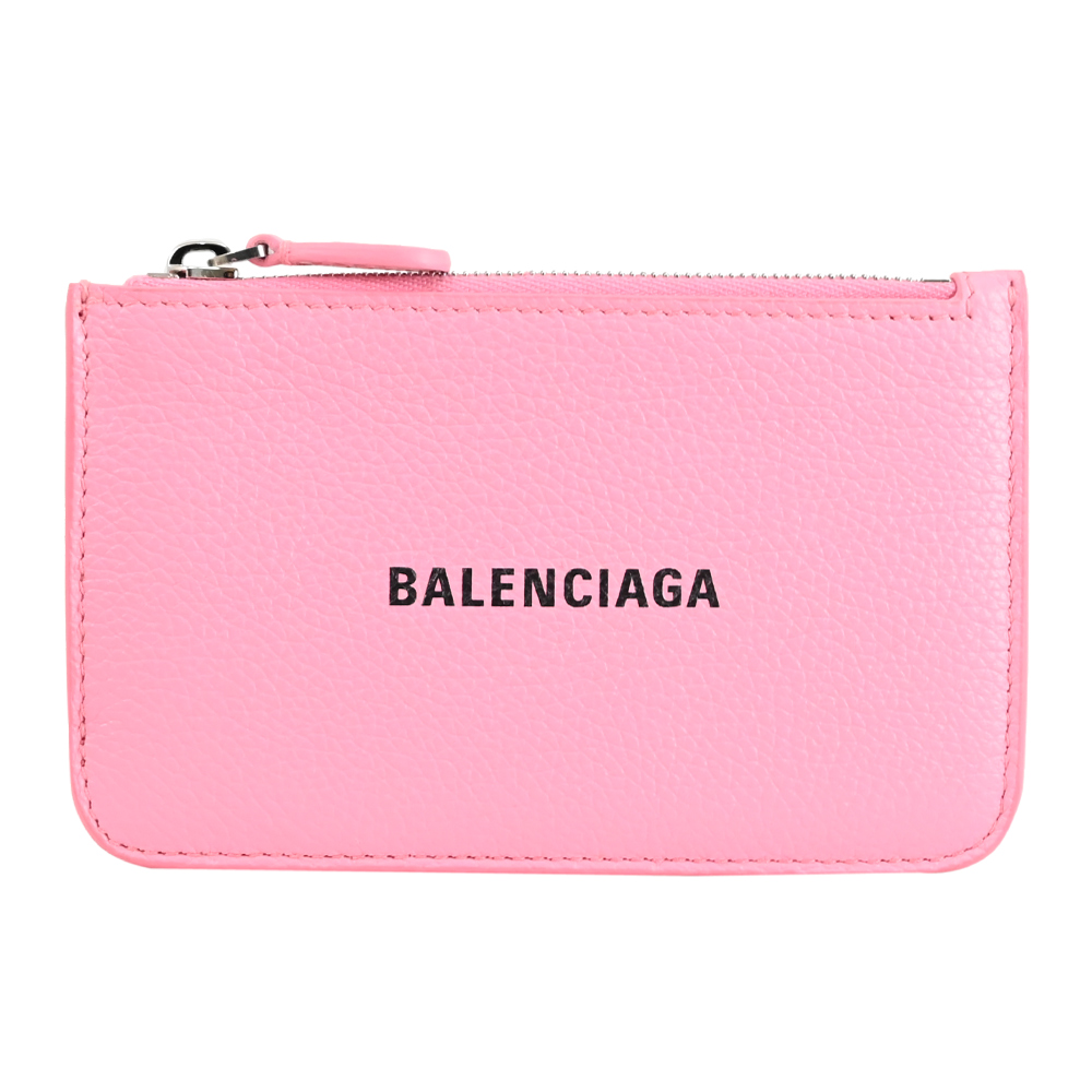 BALENCIAGA 巴黎世家 經典印字LOGO荔枝牛皮零錢卡包.粉