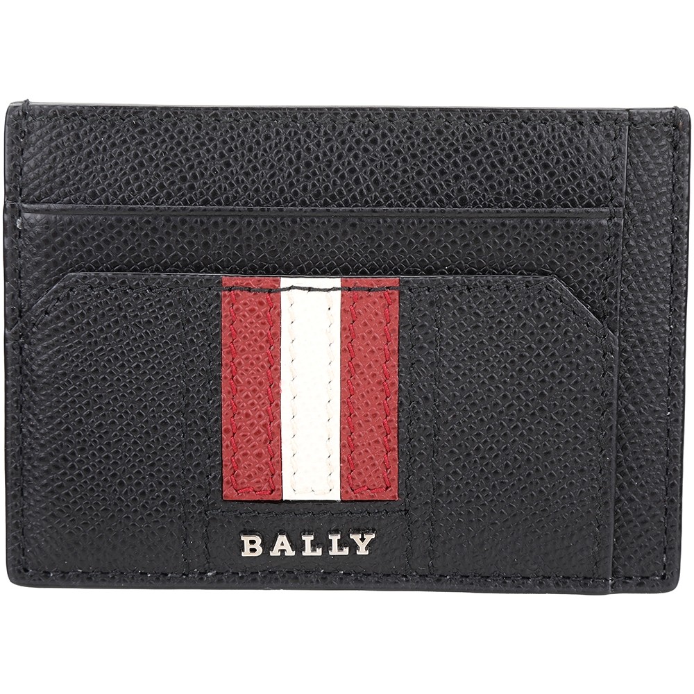 BALLY Tarrik 紅白條紋壓紋牛皮卡片夾(黑色))