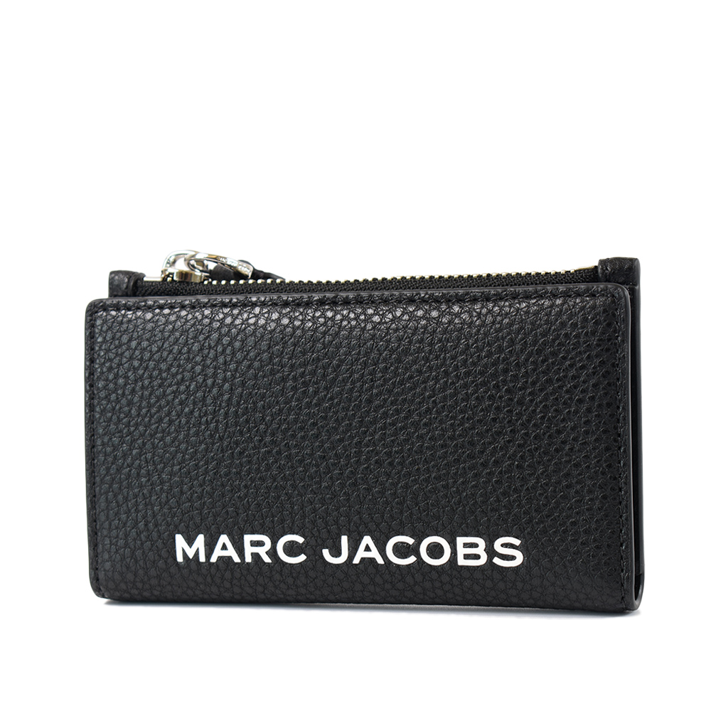 MARC JACOBS 白字LOGO荔枝紋釦式證件卡包/零錢包-黑色